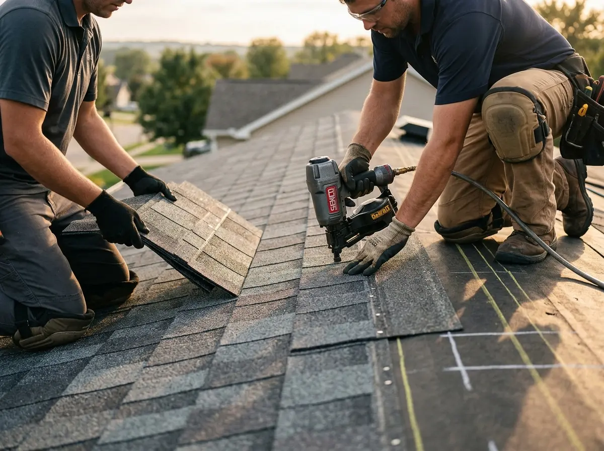 Professional roofer working on a residential roof in Idylwood